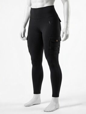 FirmAbs Black Cargo Pocket High-Waist Leggings Tummy Control Shaping Size XL